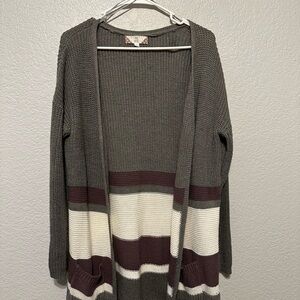 Striped Gray, Purple, White Women's Cardigan